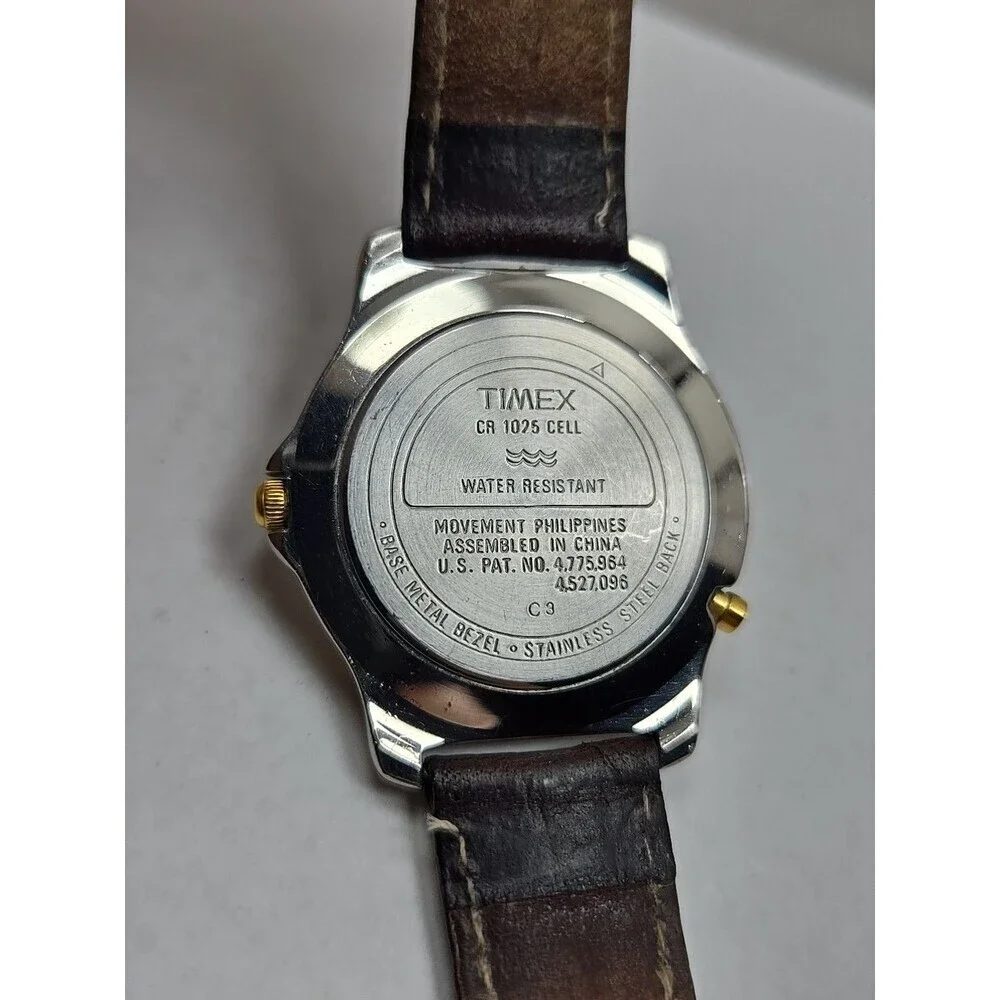 Timex Indiglo Easy Reader Mens Watch Two Tone Rotating Bezel Leather New Battery